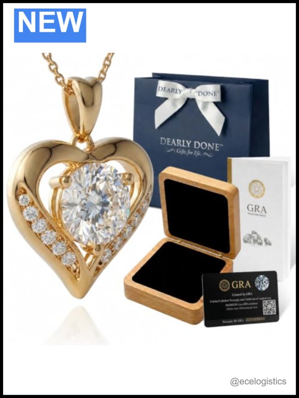 Moissanite Heart Pendant Necklace Gold Plated Sterling Silver 3 CT